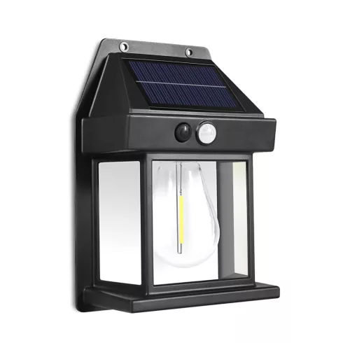 Szolár mozgásérzékelős fali lámpa - 1 filament LED - fekete - 12 x 6 x 17 cm                          BX13007