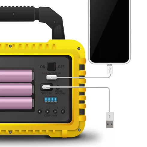 Multifunkciós kézi lámpa - szolár panel, USB-C - 6 világítási mód, 8 LED, 3600 mAh                    BX18584
