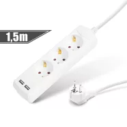   Elosztó 3-as - 3 x 1,5 mm2 - 1,5 m - 2 x USB-vel                                                      BX20201U