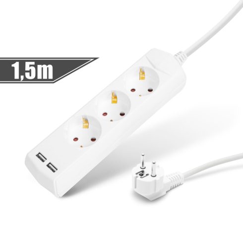 Elosztó 3-as - 3 x 1,5 mm2 - 1,5 m - 2 x USB-vel                                                      BX20201U