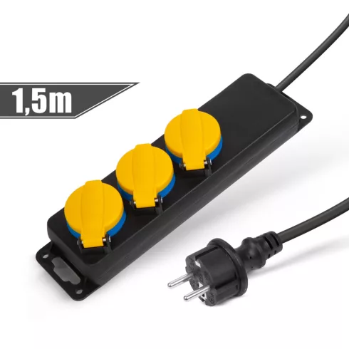 Kültéri elosztó fedéllel - 1,5 m - 3 x 230V - 3 x 1,5 mm2, gumi - IP44                                BX20223C