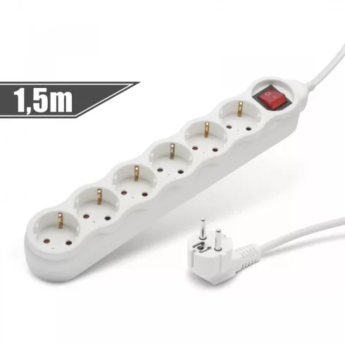 6-os elosztó kapcsolóval 250 V - 10 / 16 A 1,5 m                                                      BX20230