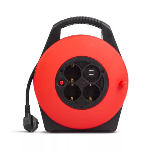 Kábeldob műanyag tartóval - 3 x 1,5 mm2 - 2 x USB - 10 m                                              BX20239
