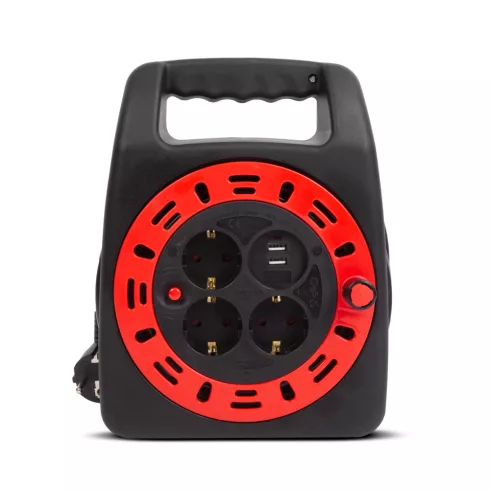 Kábeldob műanyag tartóval - 3 x 1,5 mm2 + 2 x USB - 15 m                                              BX20241