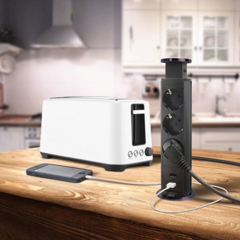 Rejtett elosztó 3-as + 2 USB szálcsiszolt titán fekete                                                BX20430BBU