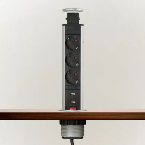 Rejtett elosztó 3-as + 2 USB szálcsiszolt ezüst                                                       BX20430BU