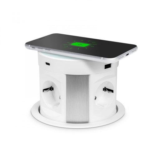 Rejtett elosztó - 4-es + vezeték nélküli töltés + 2xUSB + 2xType-C - fehér                            BX20434WH