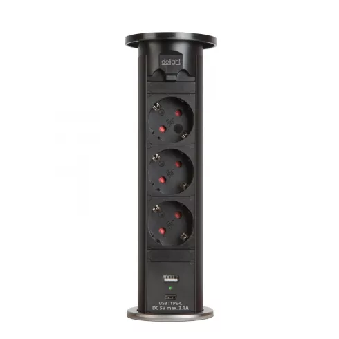 Motoros rejtett elosztó - fekete 3 x 250 V + USB-A, Type-C                                            BX20451B