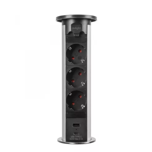 Motoros rejtett elosztó - ezüst 3 x 250 V + 2 x USB                                                   BX20451S