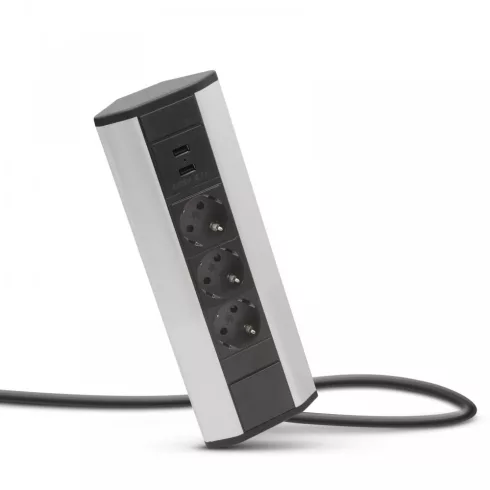 Sarokelosztó 3 x 250V, 16A 2 x USB, 2,1A alumínium ház                                                BX20483