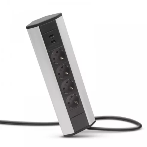 Sarokelosztó 4 x 250V, 16A 2 x USB, 2,1A alumínium ház                                                BX20484