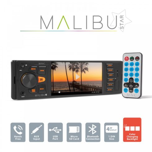 Multimédiás fejegység colMalibu Starcol - 1 DIN - 4 x 50 W - BT - MP3 - AUX - SD - USB                BX39751