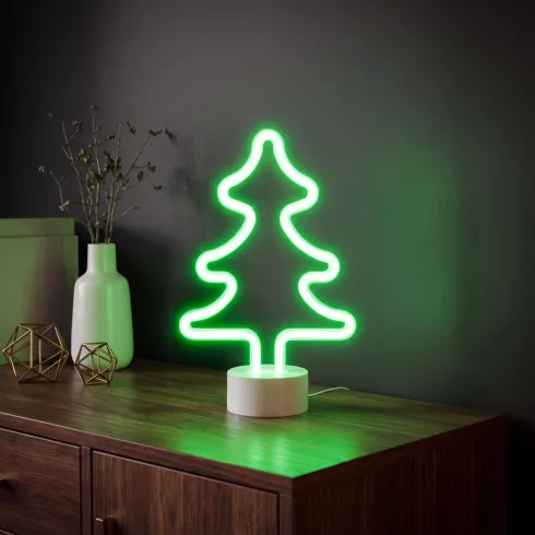 Neon LED lámpa - zöld fenyőfa - 3 x AA + USB - 18,5 x 8,5 x 28 cm                                     BX43996D