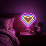   Neon LED lámpa - színes szív - 3 x AA + USB - 25,2 x 1,6 x 23 cm                                      BX43996F