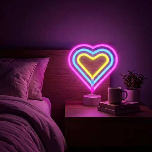 Neon LED lámpa - színes szív - 3 x AA + USB - 25,2 x 1,6 x 23 cm                                      BX43996F