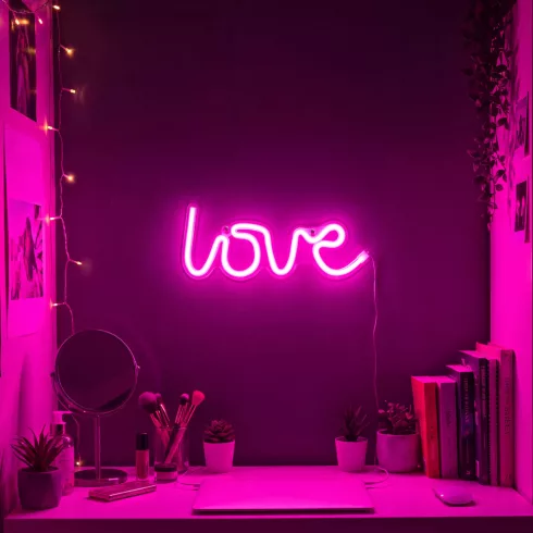 Neon LED lámpa - rózsaszín colLovecol - 3 x AA + USB - 34 x 1.6 x 12,5 cm                             BX43996H