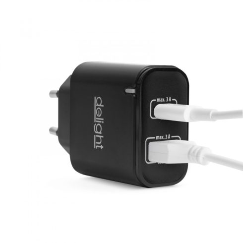 Hálózati Adapter USB + Type-C PD20W gyorstöltéssel - fekete                                           BX55047BK