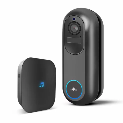 Smart Wi-Fi-s videó kaputelefon - akkumulátoros, 12V - MicroSD, FHD, PIR - fekete                     BX55387BK