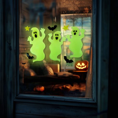 Halloween-i foszforeszkáló ablakdekor - szellem - 29 x 16 cm                                          BX56543B