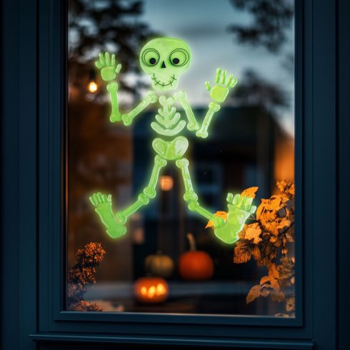 Halloween-i foszforeszkáló ablakdekor - csontváz - 24 x 15 cm                                         BX56543D