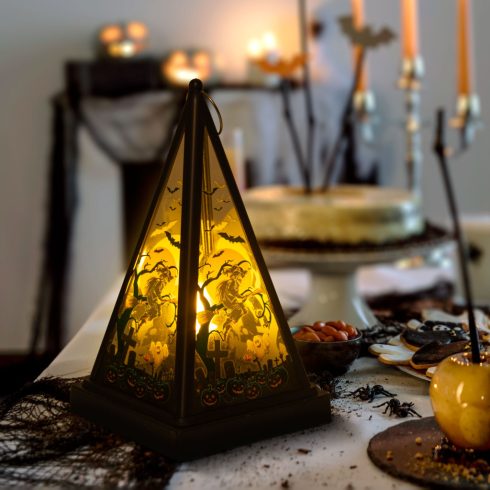 Halloween-i LED lámpás - boszorkány - melegfehér - fekete - 9,5 x 9,5 x 17 cm - 2 x AAA               BX56549C