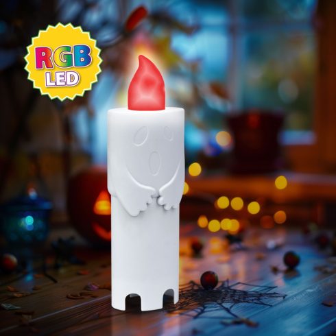 Halloween-i LED-es gyertya - szellem - 4 színű LED - 12 x 4,5 x 3 cm                                  BX56551