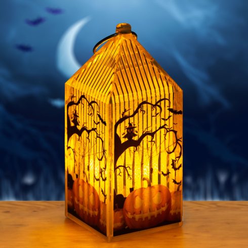Halloween-i LED lámpás - tök - narancs LED - 2 x LR44 - 4 x 4 x 9,5 cm                                BX56566