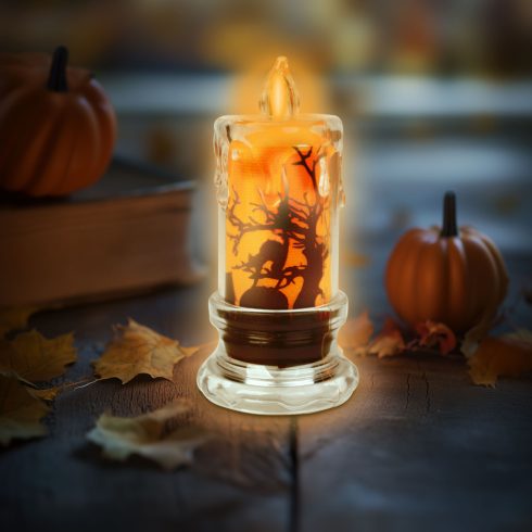 Halloween-i LED gyertya dekoráció - denevér - narancs LED - 3 x LR1130 - 5 x 5 x 10 cm                BX56567B