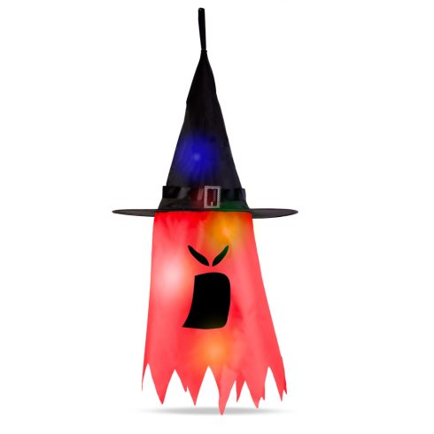 Halloween-i LED dekor - szellem - piros - 10 színes LED - akasztható - 2 x 2032 - 75 x 35 cm          BX56569A