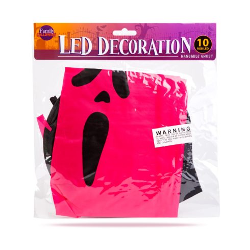 Halloween-i LED dekor - szellem - rózsaszín - 10 színes LED - akasztható - 2 x 2032 - 75 x 35 cm      BX56569B