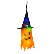   Halloween-i LED dekor - szellem - sárga - 10 színes LED - akasztható - 2 x 2032 - 75 x 35 cm          BX56569C