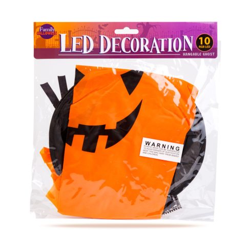 Halloween-i LED dekor - szellem - sárga - 10 színes LED - akasztható - 2 x 2032 - 75 x 35 cm          BX56569C