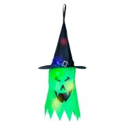   Halloween-i LED dekor - szellem - zöld - 10 színes LED - akasztható - 2 x 2032 - 75 x 35 cm           BX56569E