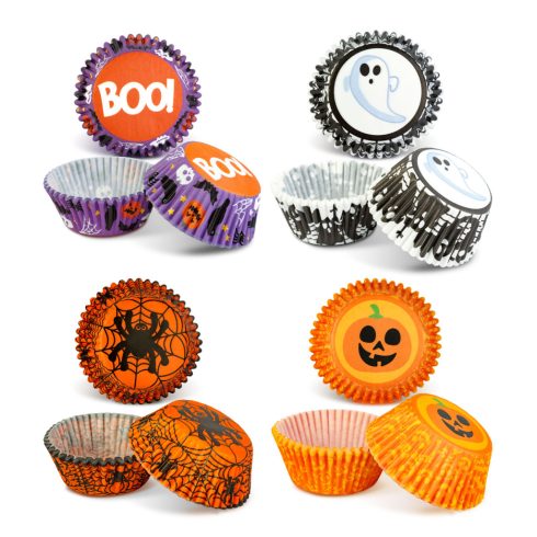 Halloween-i dekoráció - muffin papír szett - 50 db - 4 féle - 7 x 5 x 3,2 cm                          BX56579