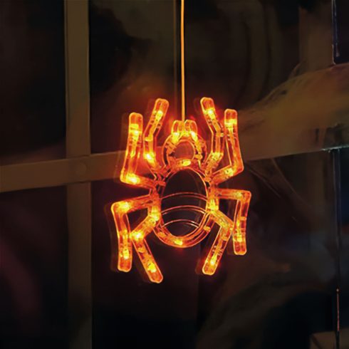 Halloween-i világító dekoráció - pók - tapadókorongos - 12 LED - 20 x 18,5 cm - 3 x AAA               BX56588B