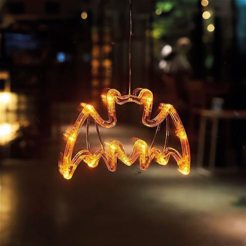 Halloween-i világító dekoráció - denevér - tapadókorongos - 12 LED - 20 x 18,5 cm - 3 x AAA           BX56588C