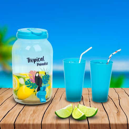 Italadagoló csappal, műanyag pohárszettel - 3,8 l - trópusi                                           BX57243H