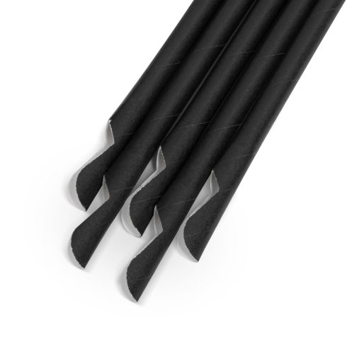 Papír szívószál - fekete, kanállal  - 200 x 8 mm - 150 db / csomag                                    BX57604A