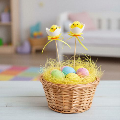 Húsvéti dekoráció - leszúrható tojás csibével - 27 x O4,5 cm - 2 db / csomag                          BX57925