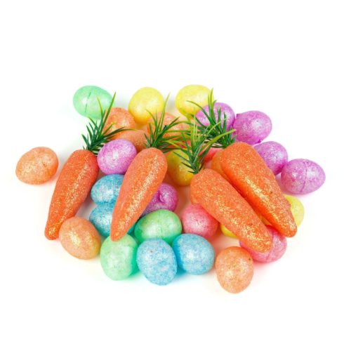 Húsvéti dekoráció - szivacs - csillámos - tojás, répa - 36 db / csomag                                BX57951