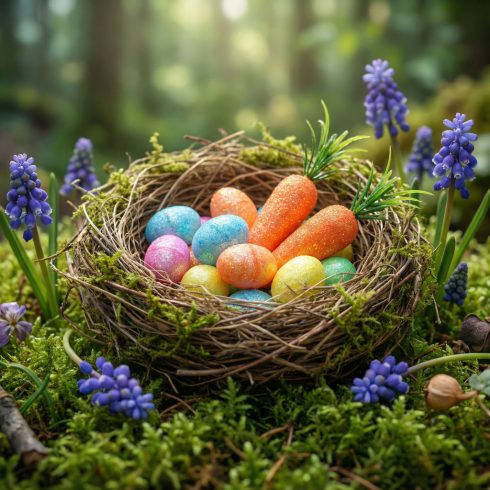 Húsvéti dekoráció - szivacs - csillámos - tojás, répa - 36 db / csomag                                BX57951