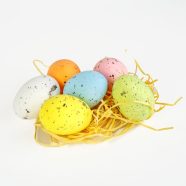   Húsvéti dekoráció - tojások papírfűvel - pasztellszín - 4 x 6 cm - 6 db / csomag                      BX57952
