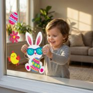   Húsvéti ablak matrica - csillámos nyuszi - 43 x 30 cm                                                 BX57958B