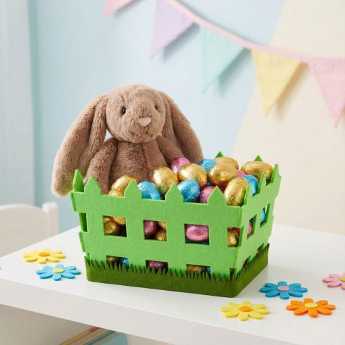 Húsvéti dekoráció - filc kosár - kerítés forma -  19,5 x 13,2 x 11,7 cm                               BX57962