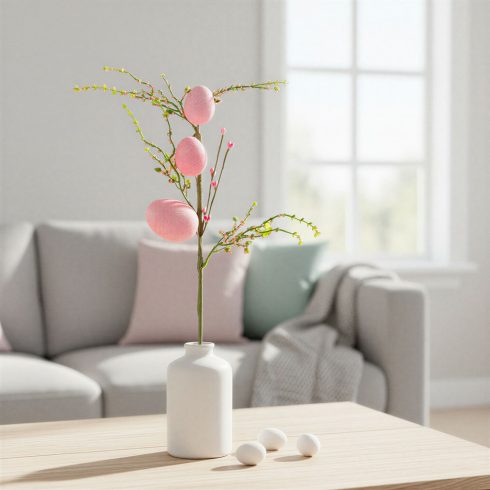 Húsvéti tojásfa ág - csillámos - rózsaszín - 40 x 16 cm                                               BX57965B