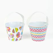   Húsvéti mintás kaspó / vödör - fém - szalagos fogantyú - O11,7 x 10 cm                                BX57973
