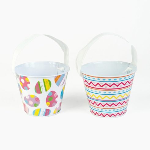 Húsvéti mintás kaspó / vödör - fém - szalagos fogantyú - O11,7 x 10 cm                                BX57973
