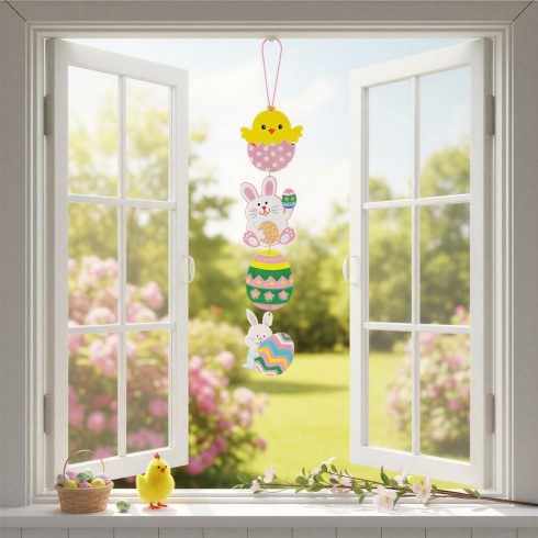 Húsvéti függő dekoráció - csillámos hablemez - 60 cm - 4 részes                                       BX57984