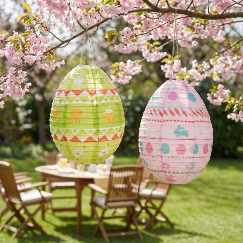Húsvéti dekoráció - papír lampion - tojás - zöld, rózsaszín - O30 cm                                  BX57990