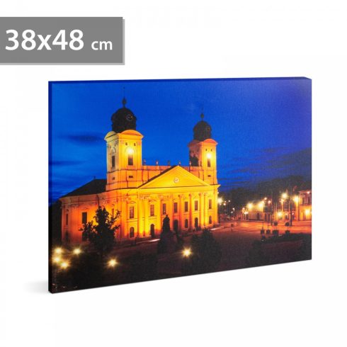 LED-es fali hangulatkép - colNagytemplom Debrecencol -  3 x AA, 38 x 48 cm                            BX58018K